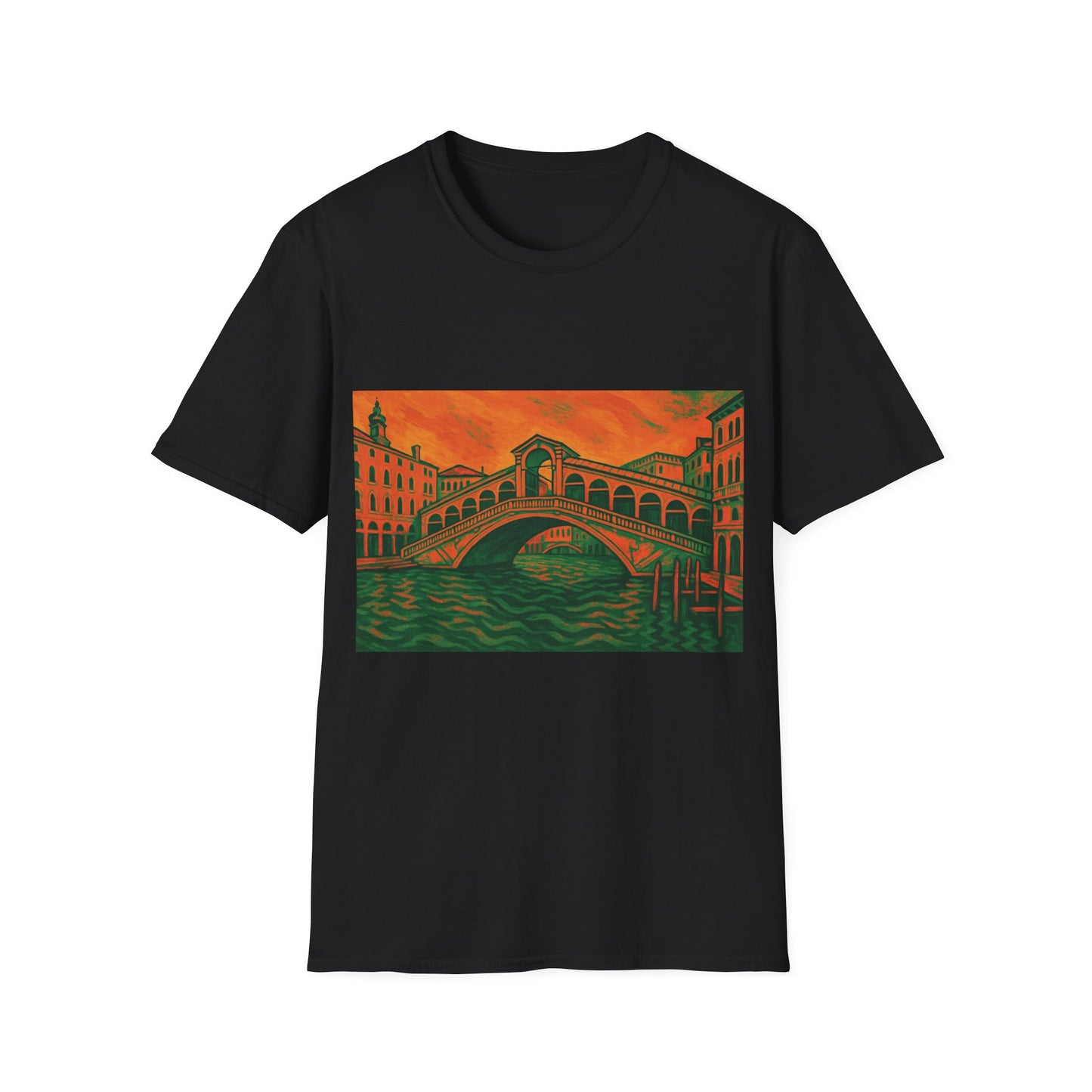 Artwork T-Shirt Unisex Rialto Bridge with Orange and Green Softstyle
