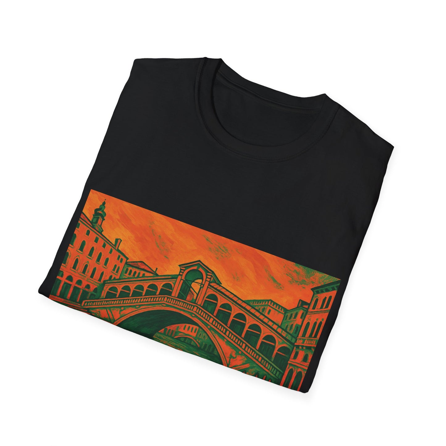 Artwork T-Shirt Unisex Rialto Bridge with Orange and Green Softstyle