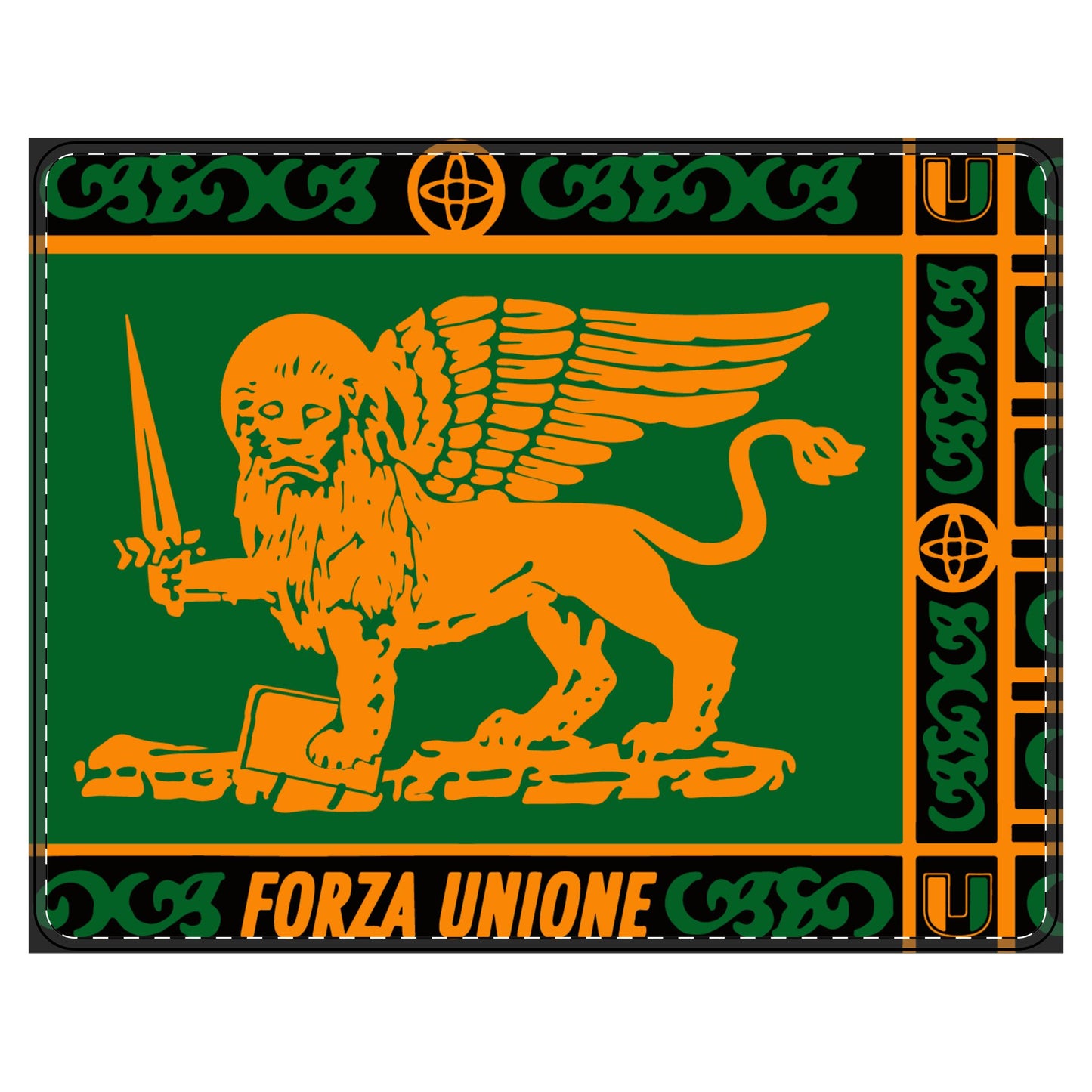 L'Unionista PU Leather Mouse Pad — Venetian Lion 'Forza Unione' Green & Orange Desk Pad